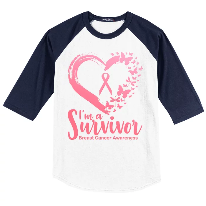 I'm a Survivor Breast Cancer Awareness Butterfly Baseball Sleeve Shirt