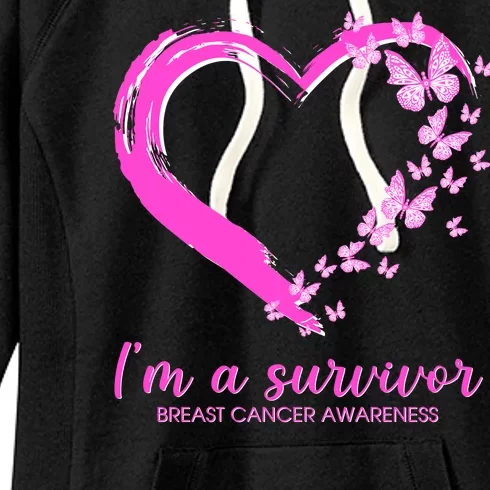 I'm a Survivor Breast Cancer Awareness Butterfly Heart Women's Fleece Hoodie