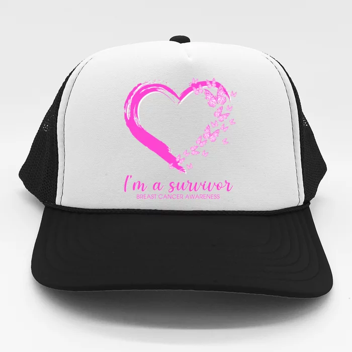 I'm a Survivor Breast Cancer Awareness Butterfly Heart Trucker Hat