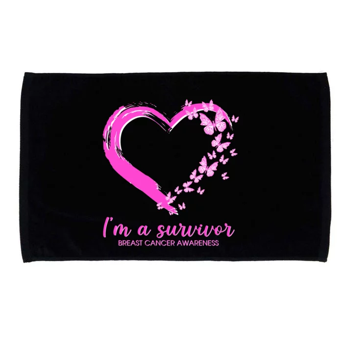 I'm a Survivor Breast Cancer Awareness Butterfly Heart Microfiber Hand Towel