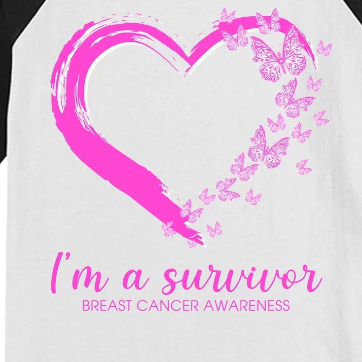 I'm a Survivor Breast Cancer Awareness Butterfly Heart Kids Colorblock Raglan Jersey