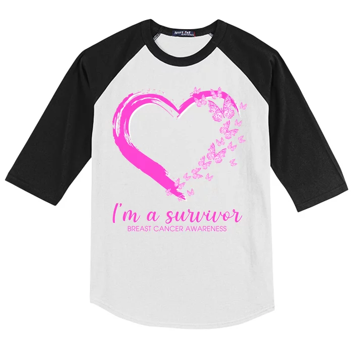 I'm a Survivor Breast Cancer Awareness Butterfly Heart Kids Colorblock Raglan Jersey