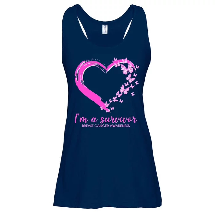 I'm a Survivor Breast Cancer Awareness Butterfly Heart Ladies Essential Flowy Tank