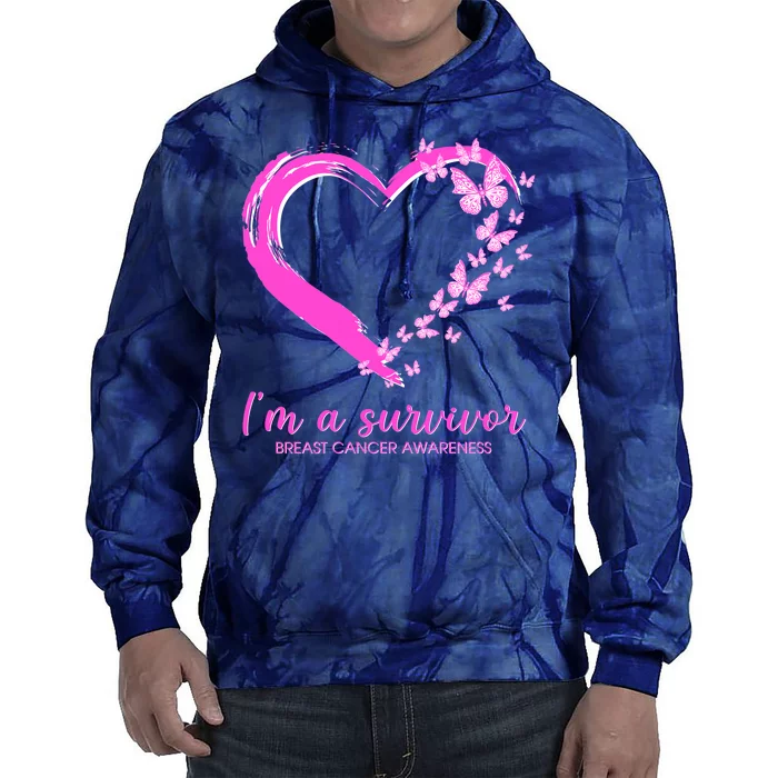 I'm a Survivor Breast Cancer Awareness Butterfly Heart Tie Dye Hoodie