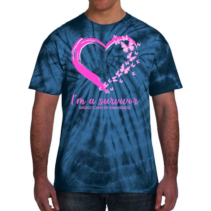 I'm a Survivor Breast Cancer Awareness Butterfly Heart Tie-Dye T-Shirt