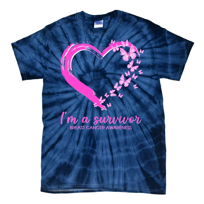 I'm a Survivor Breast Cancer Awareness Butterfly Heart Tie-Dye T-Shirt