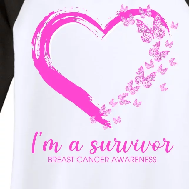 I'm a Survivor Breast Cancer Awareness Butterfly Heart Women's Tri-Blend 3/4-Sleeve Raglan Shirt