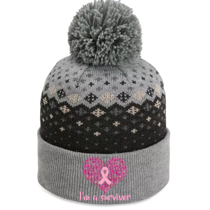 I'm A survivor Breast Cancer Awareness Heart The Baniff Cuffed Pom Beanie