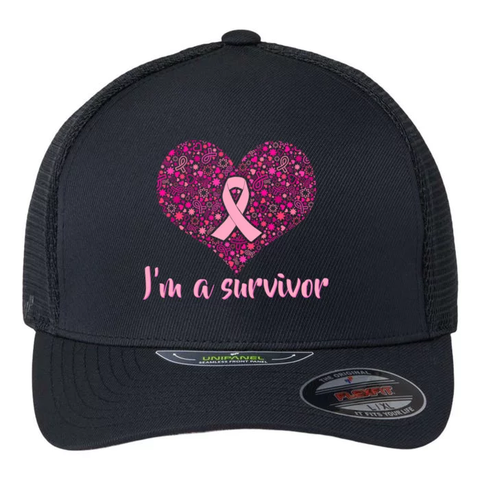 I'm A survivor Breast Cancer Awareness Heart Flexfit Unipanel Trucker Cap