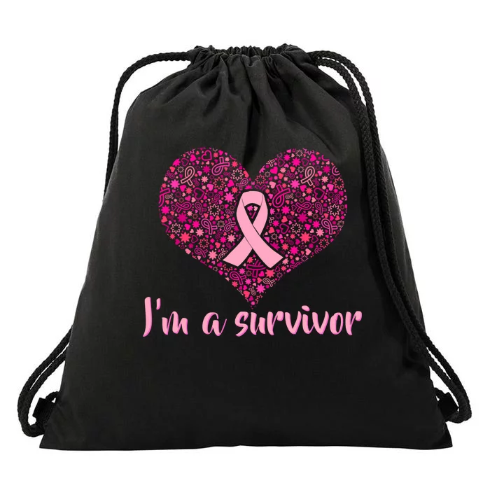 I'm A survivor Breast Cancer Awareness Heart Drawstring Bag