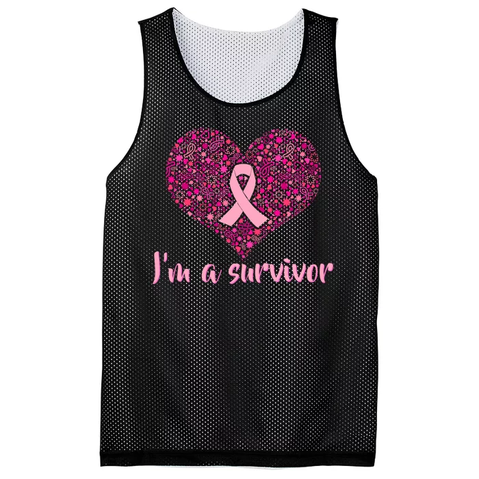 I'm A survivor Breast Cancer Awareness Heart Mesh Reversible Basketball Jersey Tank