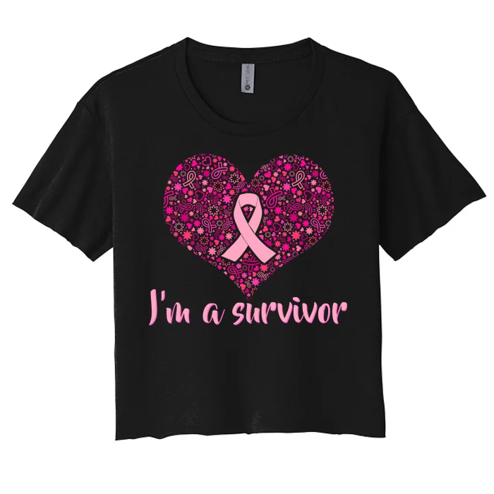 I'm A survivor Breast Cancer Awareness Heart Women's Crop Top Tee