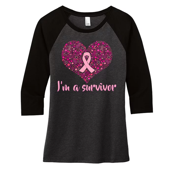 I'm A survivor Breast Cancer Awareness Heart Women's Tri-Blend 3/4-Sleeve Raglan Shirt