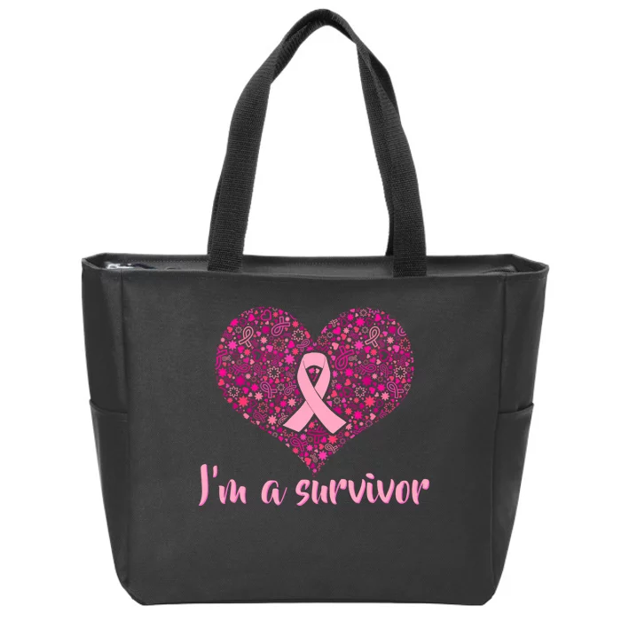 I'm A survivor Breast Cancer Awareness Heart Zip Tote Bag