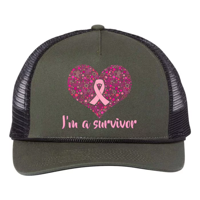 I'm A survivor Breast Cancer Awareness Heart Retro Rope Trucker Hat Cap