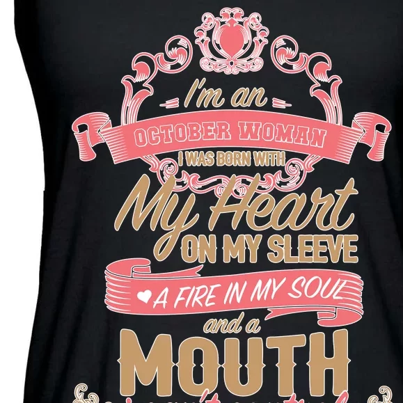 I'm An October Woman Heart Fire Soul Ladies Essential Flowy Tank