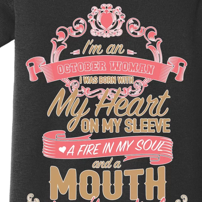 I'm An October Woman Heart Fire Soul Baby Bodysuit