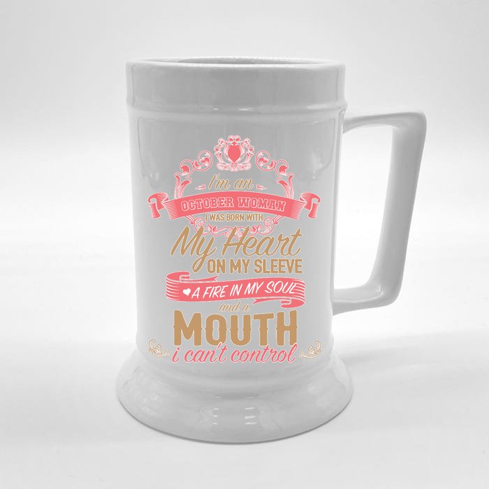 I'm An October Woman Heart Fire Soul Front & Back Beer Stein