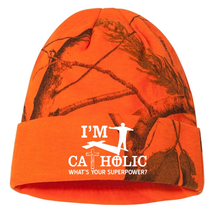 I'm Catholic Whats Your Superpower? Kati - 12in Camo Beanie