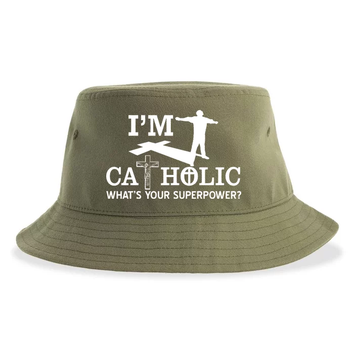 I'm Catholic Whats Your Superpower? Sustainable Bucket Hat