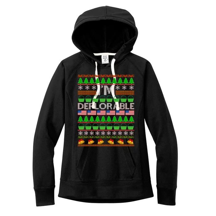 I'm Deplorable Donald Trump Ugly Christmas Sweater Design Women's Fleece Hoodie