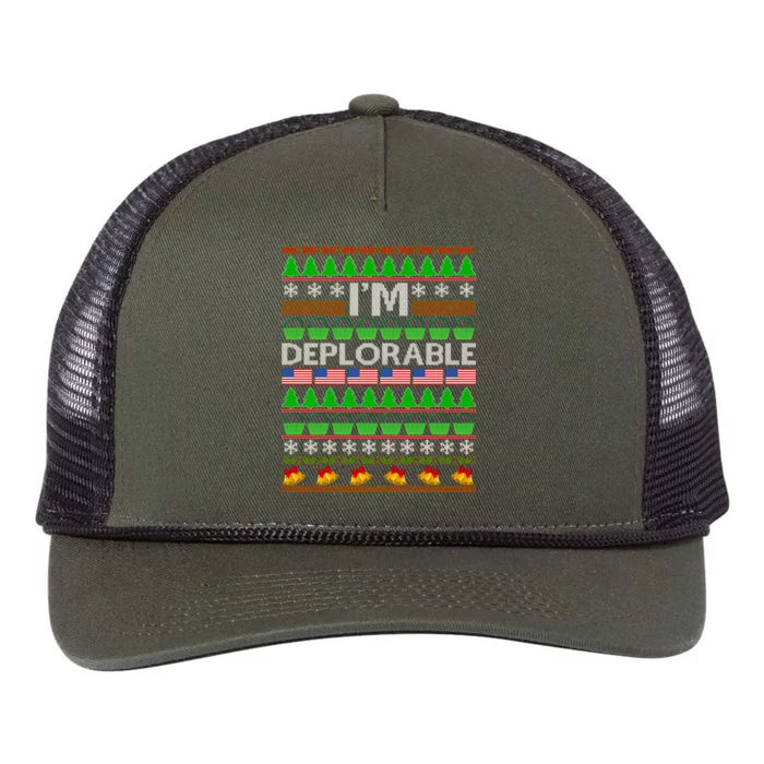 I'm Deplorable Donald Trump Ugly Christmas Sweater Design Retro Rope Trucker Hat Cap