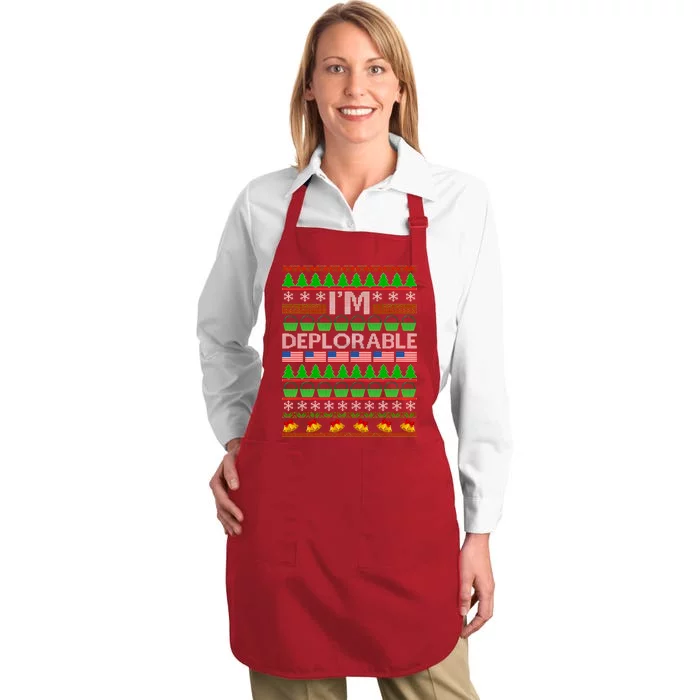 I'm Deplorable Donald Trump Ugly Christmas Sweater Design Full-Length Apron With Pocket