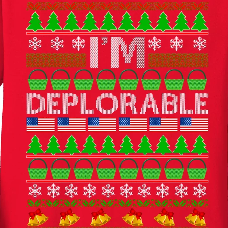 I'm Deplorable Donald Trump Ugly Christmas Sweater Design Kids Long Sleeve Shirt