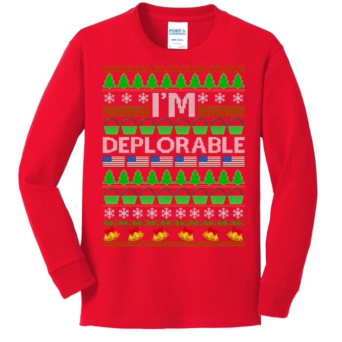 I'm Deplorable Donald Trump Ugly Christmas Sweater Design Kids Long Sleeve Shirt