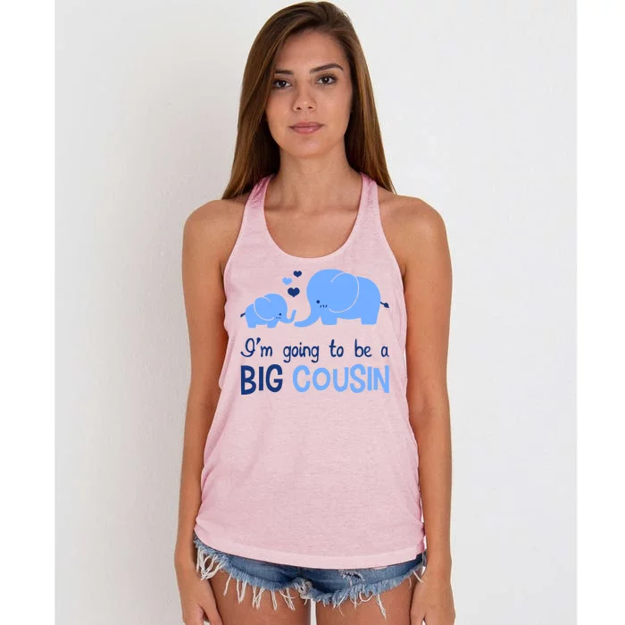 I'm Going To Be A Big Cousin Boy Elephant Women's Knotted Racerback Tank