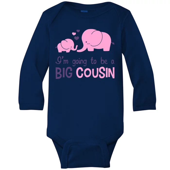 I'm Going To Be A Big Cousin Girl Elephant Baby Long Sleeve Bodysuit