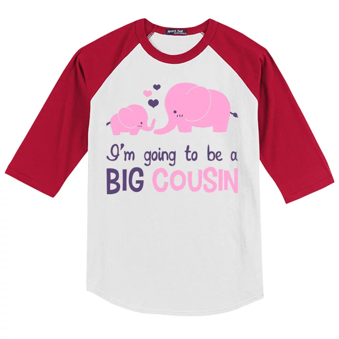 I'm Going To Be A Big Cousin Girl Elephant Kids Colorblock Raglan Jersey