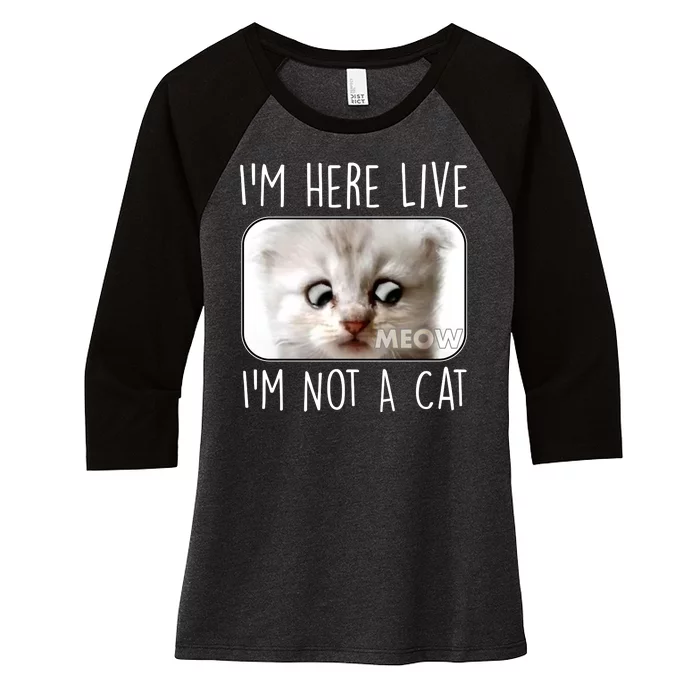 I'm Here Live I'm Not A Cat Zoom Lawyer Cat Meme Women's Tri-Blend 3/4-Sleeve Raglan Shirt