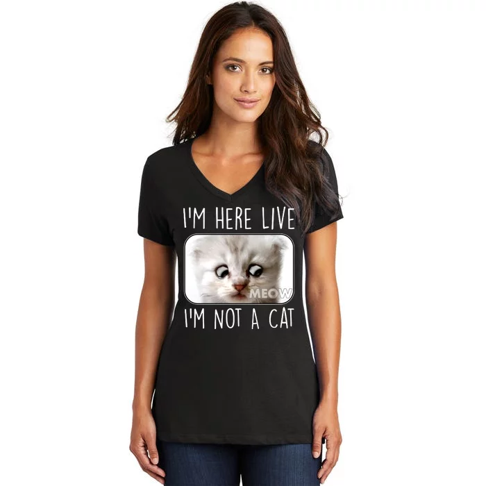 I'm Here Live I'm Not A Cat Zoom Lawyer Cat Meme Women's V-Neck T-Shirt