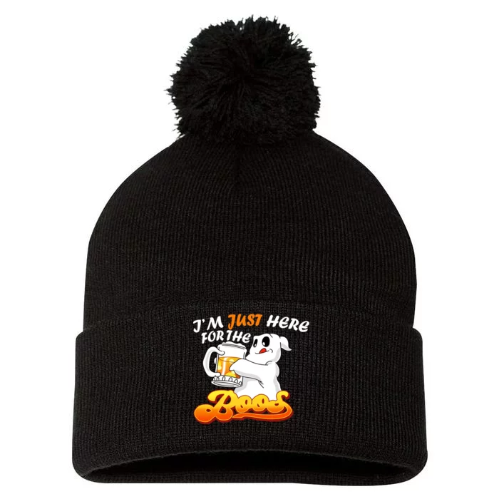 I'm Just Here For the Boos Fun Halloween Pom Pom 12in Knit Beanie