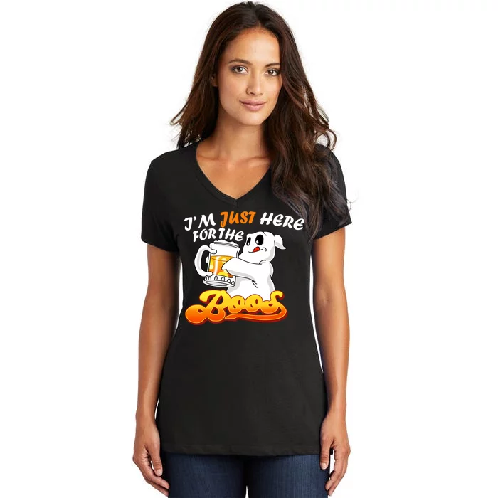 I'm Just Here For the Boos Fun Halloween Women's V-Neck T-Shirt