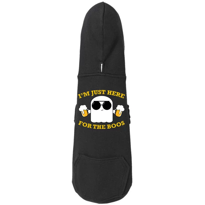 I'm Just Here for the Boos Funny Halloween Beer Ghost Emoji Doggie 3-End Fleece Hoodie