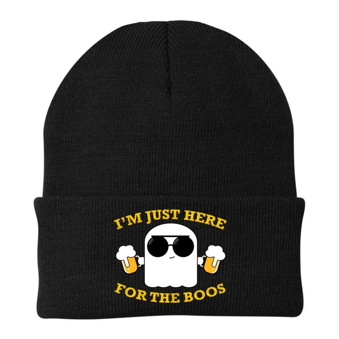 I'm Just Here for the Boos Funny Halloween Beer Ghost Emoji Knit Cap Winter Beanie