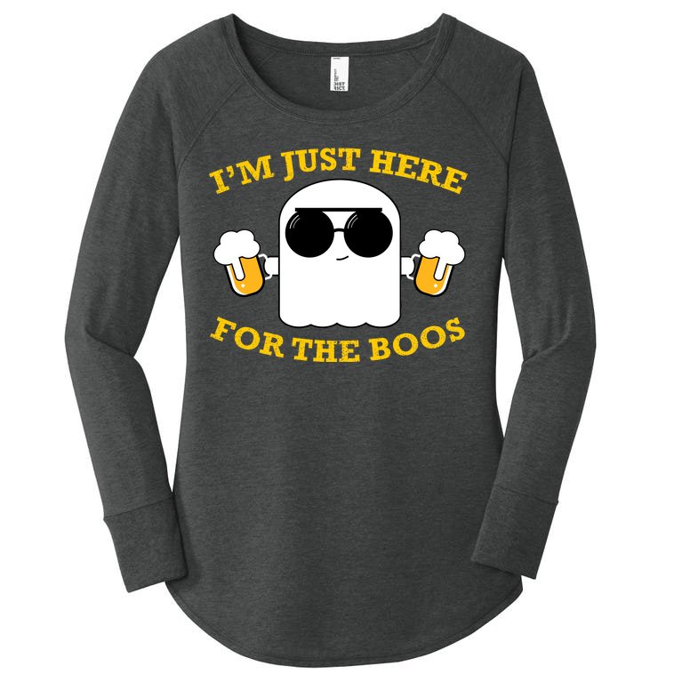 I'm Just Here for the Boos Funny Halloween Beer Ghost Emoji Women’s Perfect Tri Tunic Long Sleeve Shirt