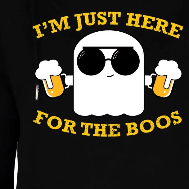 I'm Just Here for the Boos Funny Halloween Beer Ghost Emoji Womens Funnel Neck Pullover Hood