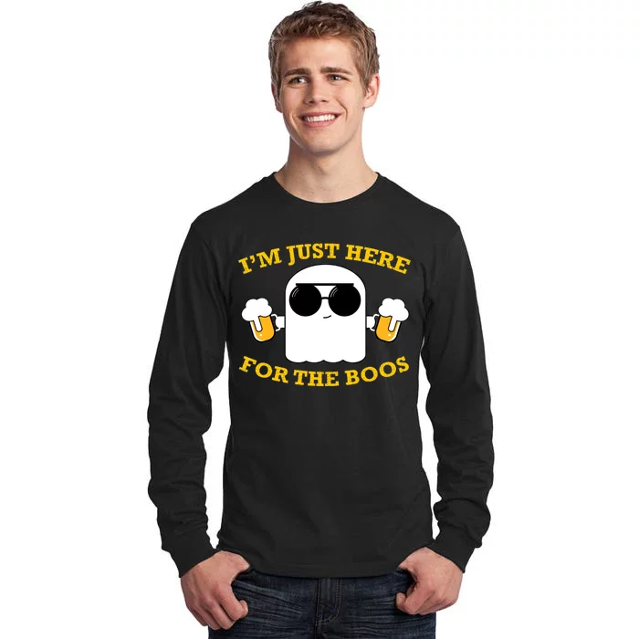 I'm Just Here for the Boos Funny Halloween Beer Ghost Emoji Tall Long Sleeve T-Shirt