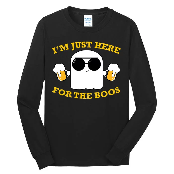 I'm Just Here for the Boos Funny Halloween Beer Ghost Emoji Tall Long Sleeve T-Shirt