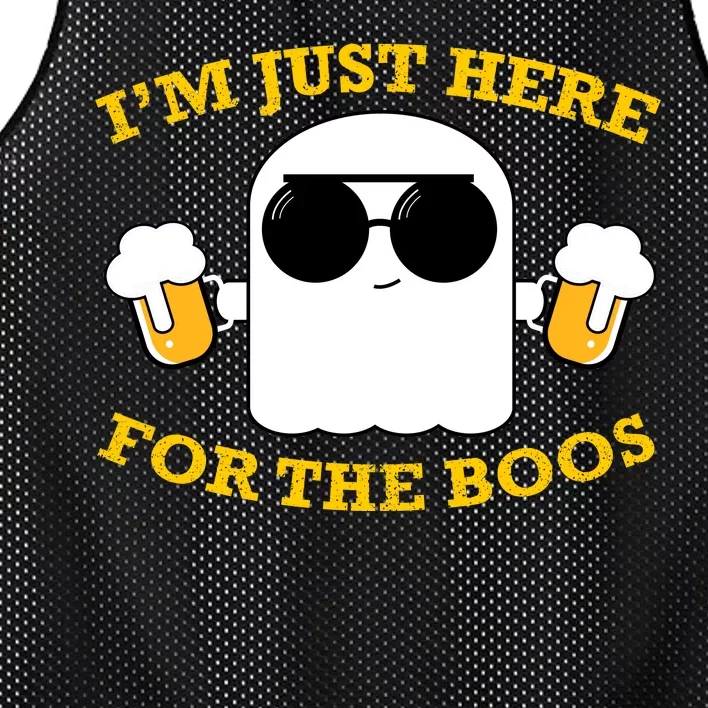 I'm Just Here for the Boos Funny Halloween Beer Ghost Emoji Mesh Reversible Basketball Jersey Tank