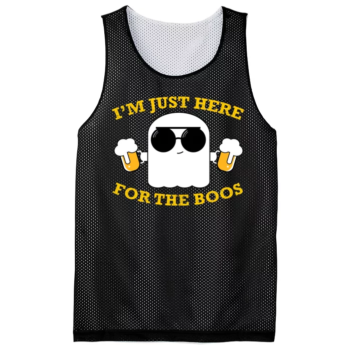 I'm Just Here for the Boos Funny Halloween Beer Ghost Emoji Mesh Reversible Basketball Jersey Tank