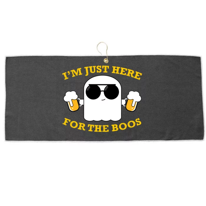 I'm Just Here for the Boos Funny Halloween Beer Ghost Emoji Large Microfiber Waffle Golf Towel