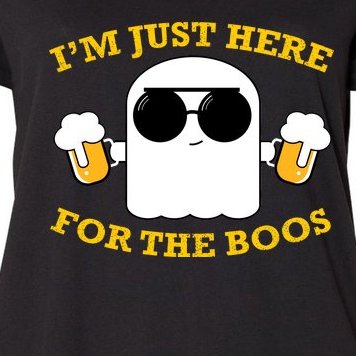 I'm Just Here for the Boos Funny Halloween Beer Ghost Emoji Women's Plus Size T-Shirt