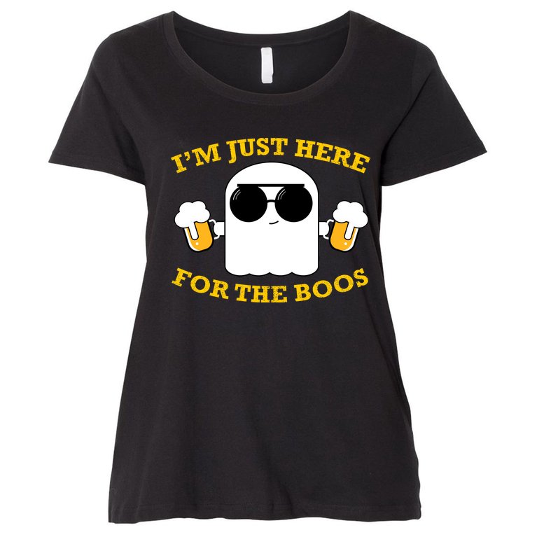 I'm Just Here for the Boos Funny Halloween Beer Ghost Emoji Women's Plus Size T-Shirt