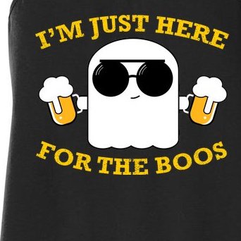 I'm Just Here for the Boos Funny Halloween Beer Ghost Emoji Women's Racerback Tank