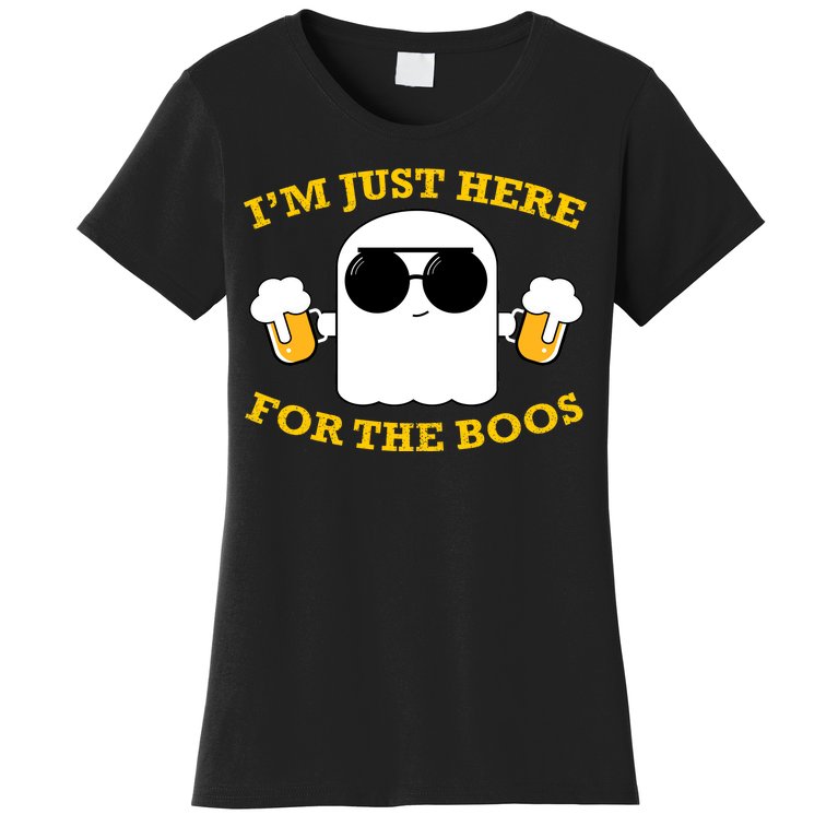 I'm Just Here for the Boos Funny Halloween Beer Ghost Emoji Women's T-Shirt