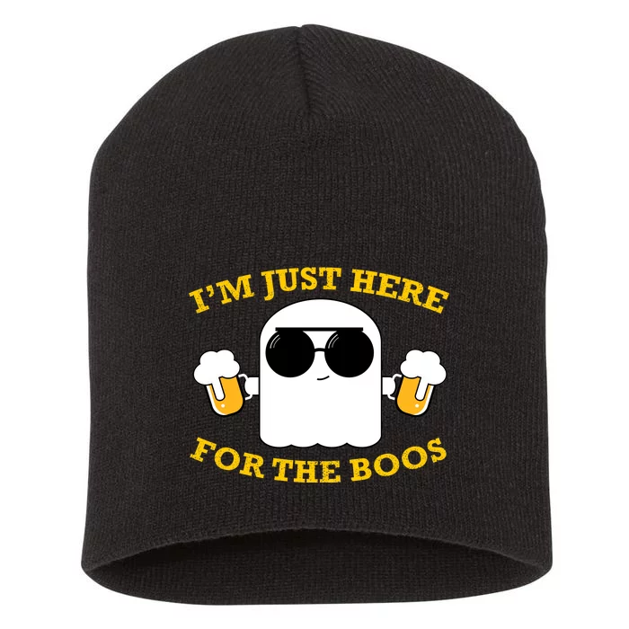 I'm Just Here for the Boos Funny Halloween Beer Ghost Emoji Short Acrylic Beanie